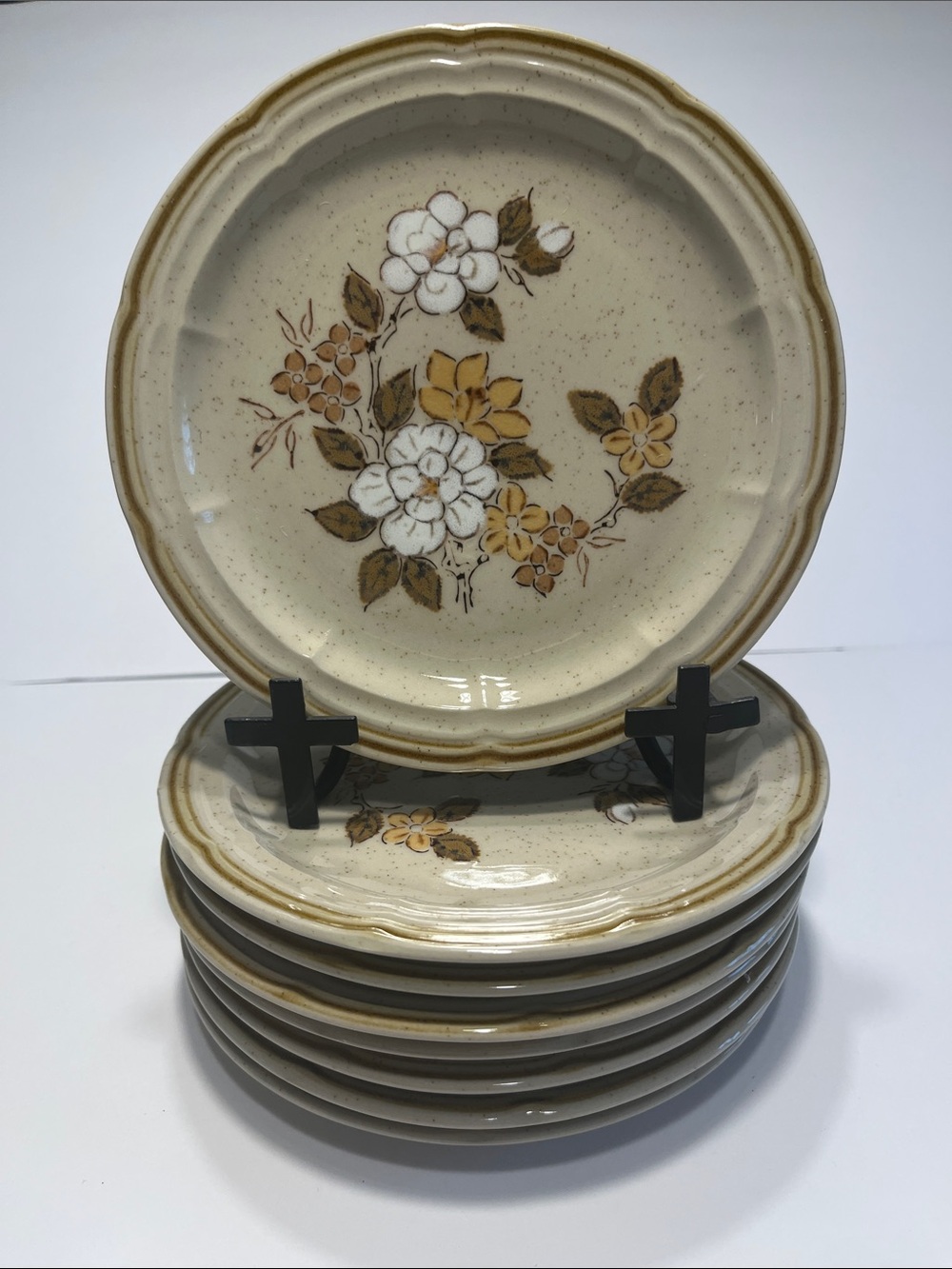 Crown Manor 6.5" 8 Sandwich Dessert Plates Autumn Blossom Vintage 1970's